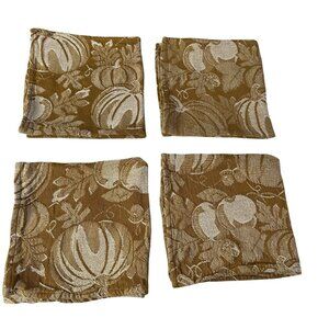 Pumpkin Set of 4 Cloth Napkins Mustard Yellow Jacquard Woven Fall Halloween